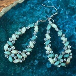 Elegant Green and Silver Beaded Earrings